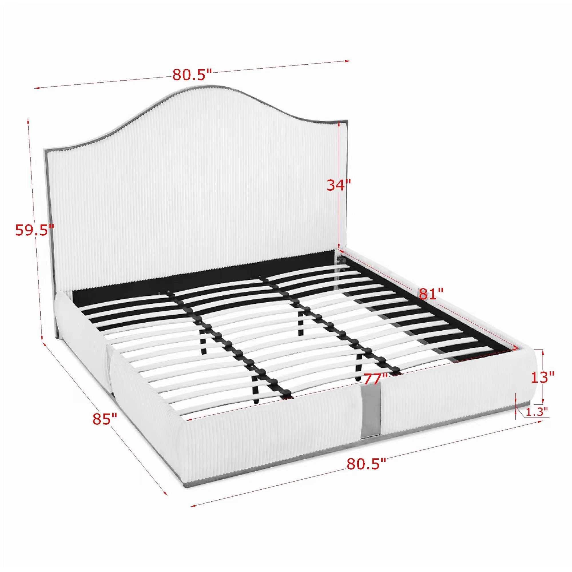 Corduroy Upholstered Bed Frame King Size 59.5" Tall  Headboard Queen Bed Frame Metal Decoration /No Box Spring Needed