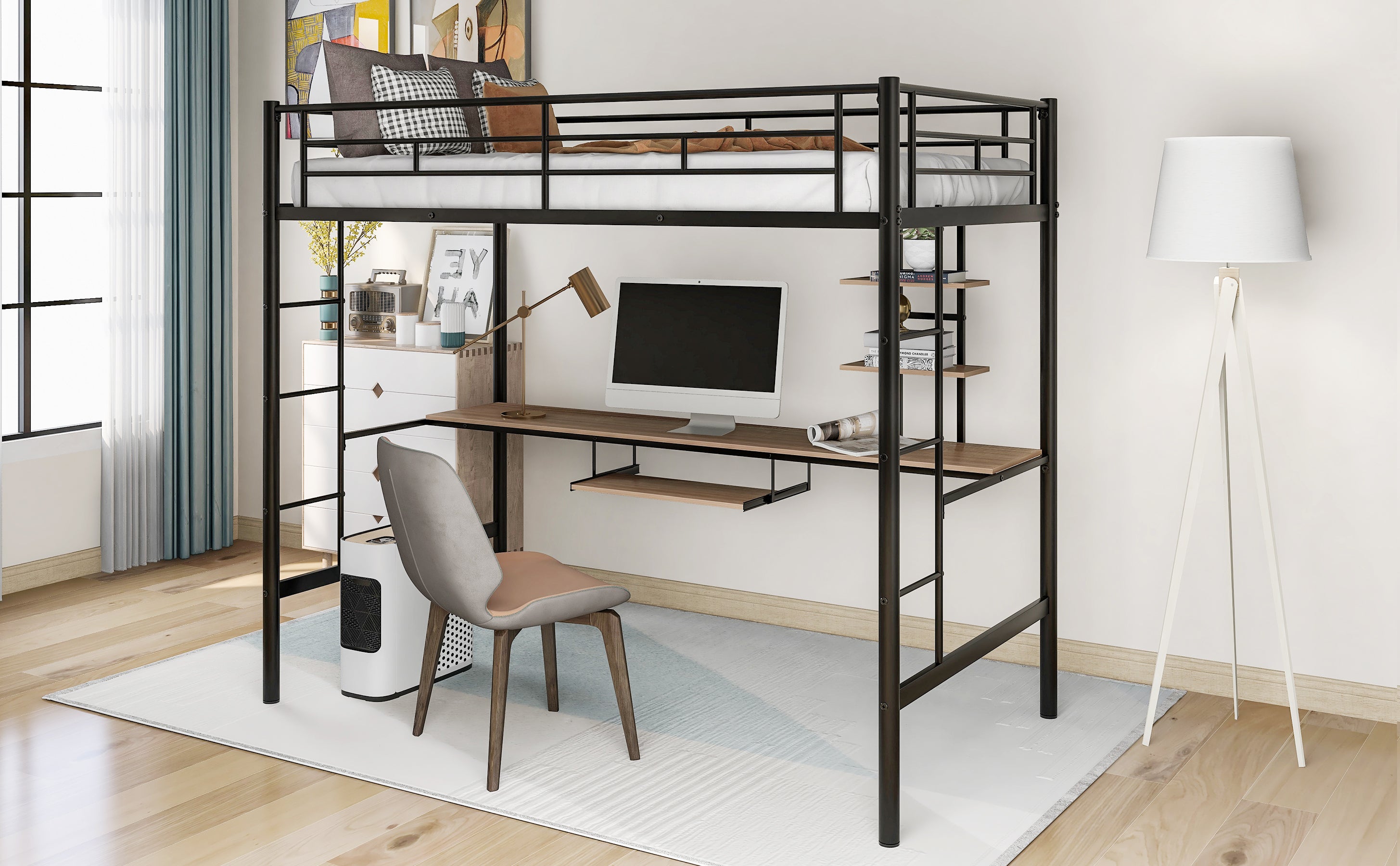 Loft Bed with Desk and Shelf , Space Saving Design,Twin(OLD SKU:MF193081AAB)