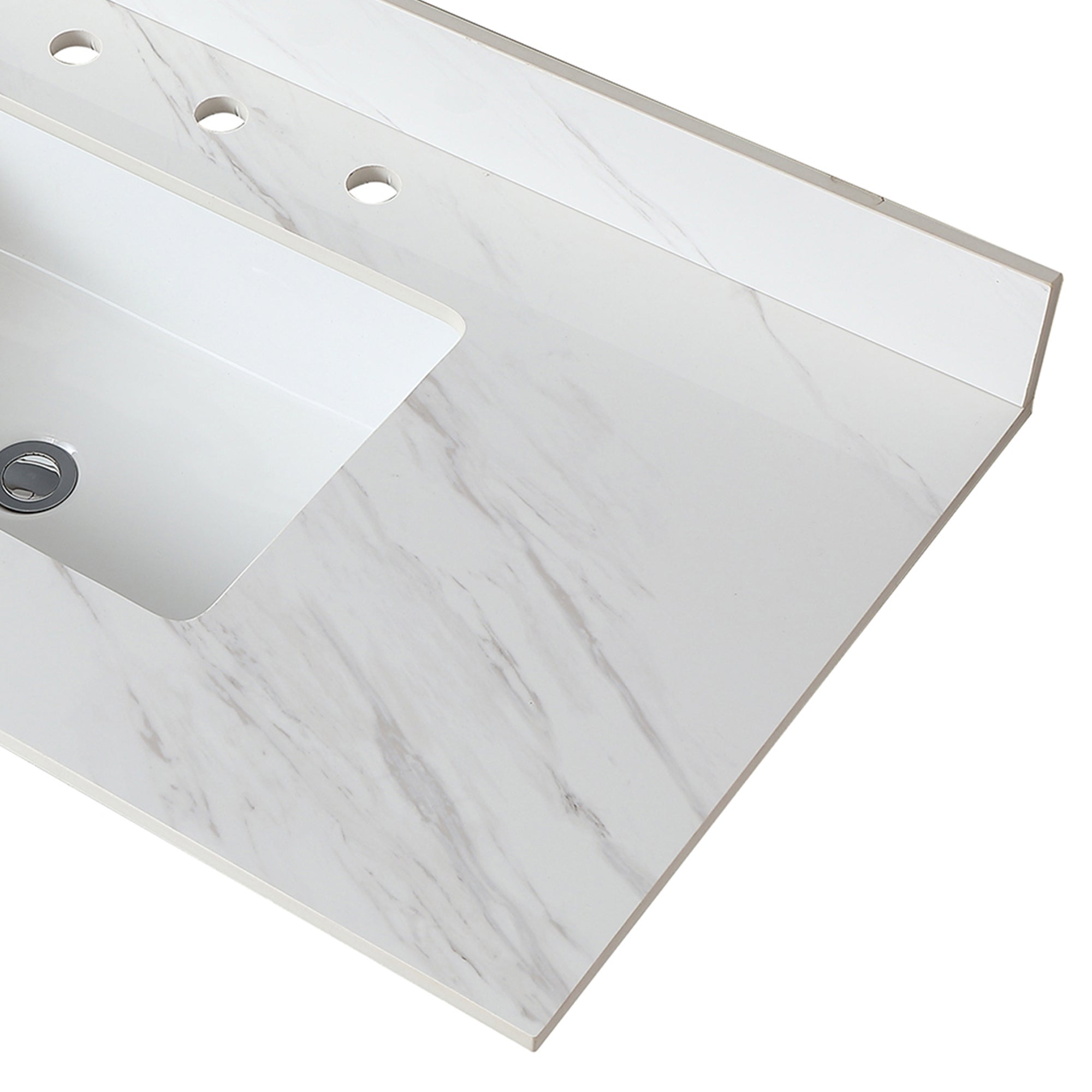 43 Inch Marble Vanity Top, White Vanity Top with Pre-drilled Faucet Holes, Bathroom Vanity Top with Undermount Rectangular Middle Sink and 4" Height Backsplash,  Bianco Carrara Venato