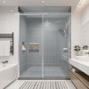 56-60 x 74 in Frameless Single Sliding Shower Door - Brushed Nickel view 1