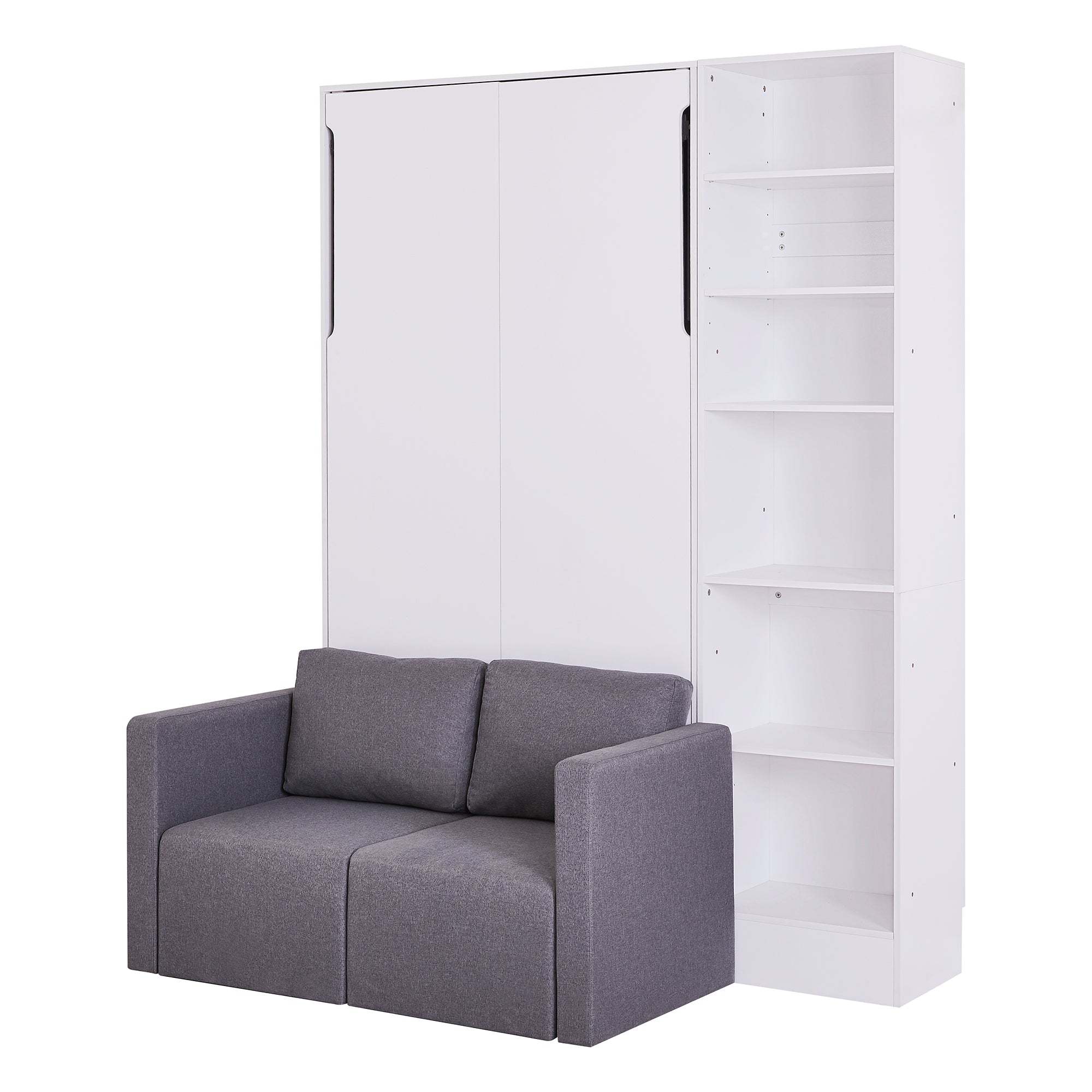 Twin Size Murphy Bed Wall Bed with Sofa,with Shelves,White