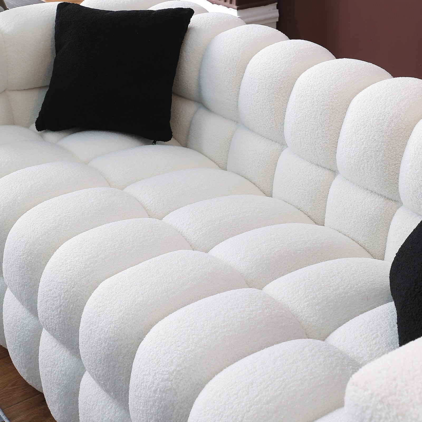 62.2length ,35.83" deepth ,human body structure for USA people,  marshmallow sofa,boucle sofa ,White color, 2  seater