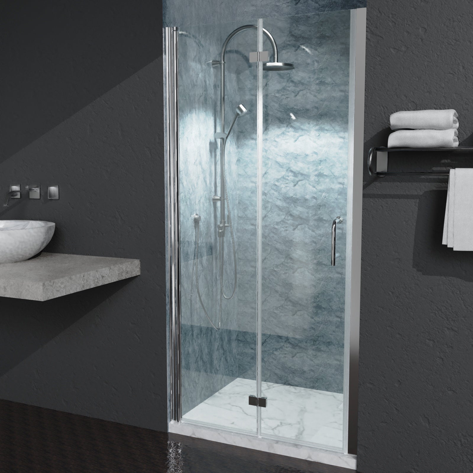 36 to 37-3/8 in. W x 72 in. H Bi-Fold Semi-Frameless Shower Doors in Chrome with Clear Glass