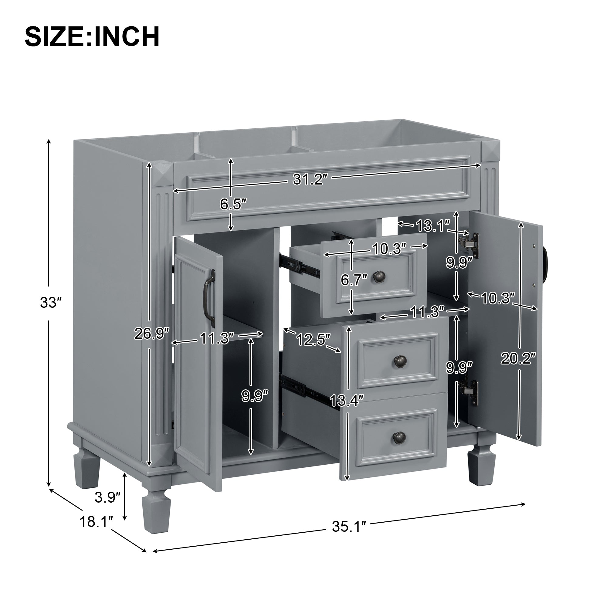 36'' Bathroom Vanity without Top Sink, Cabinet only, Modern Bathroom Storage Cabinet with 2 Soft Closing Doors and 2 Drawers(NOT INCLUDE BASIN SINK)