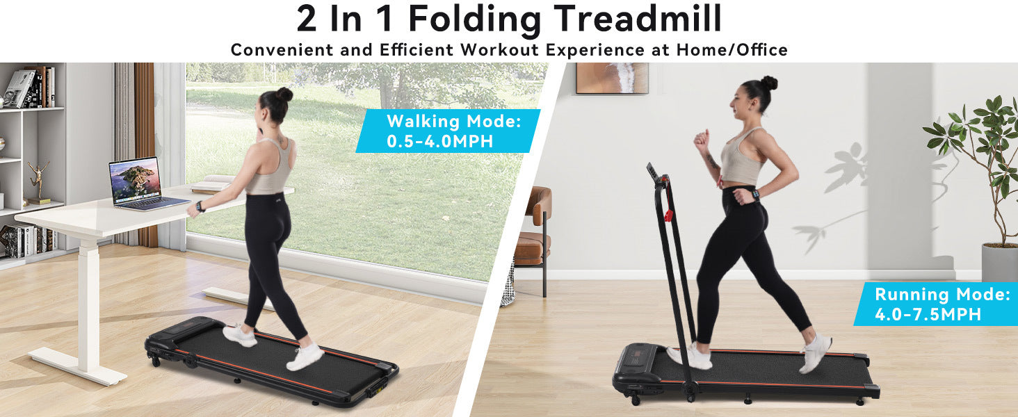 NEW Folding Walking Pad Under Desk Treadmill for Home Office -2.5HP Walking Treadmill With Incline 0.5-7.5MPH 265LBS Capacity Treadmill for Walking Running - Two Ways to Adjust Speed