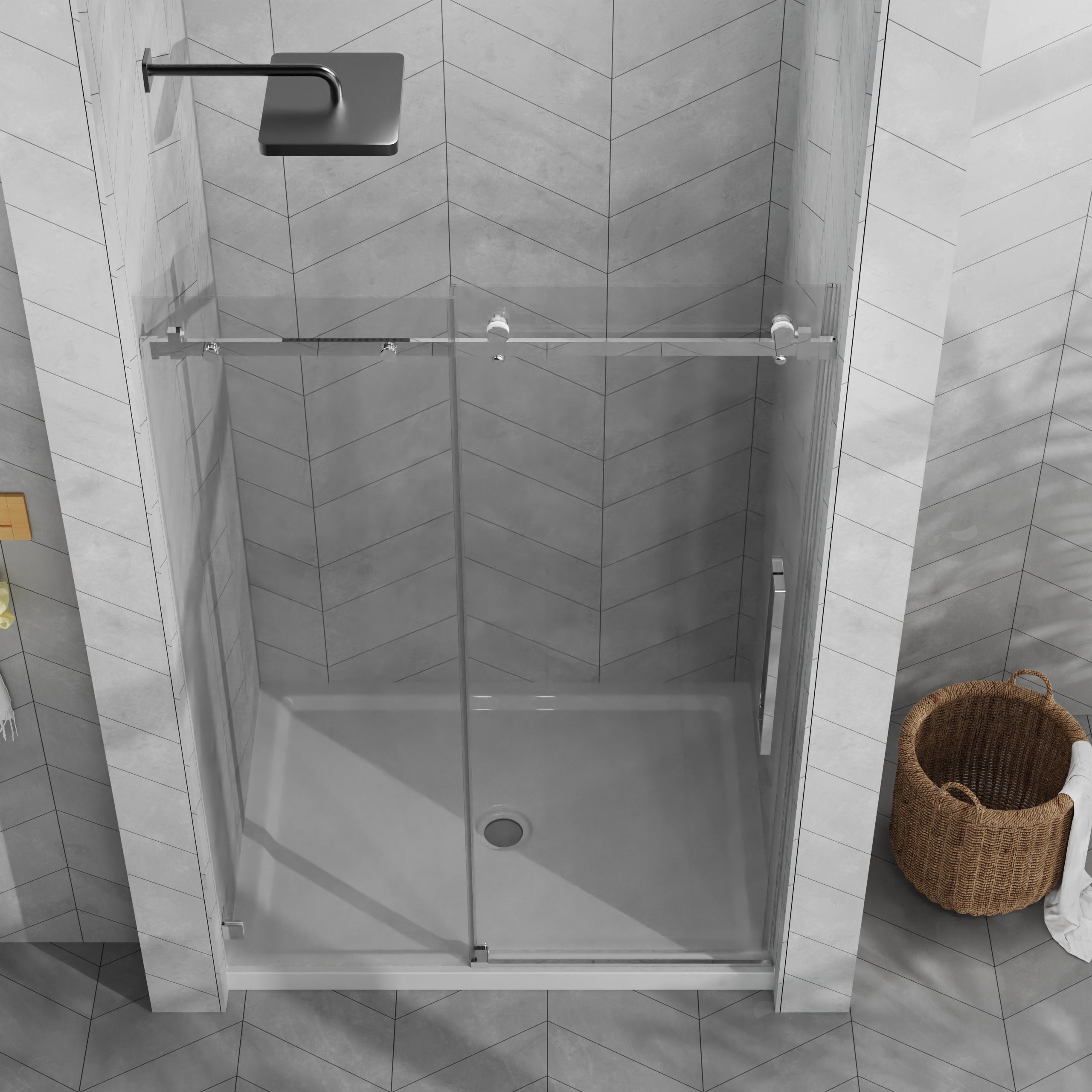 48 x 72 in Sliding Shower Door with Base - 48 x 72 in / Chrome / White Base view 1