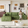 Green corduroy L-shaped cloud sectional sofa, 103 inch, front view