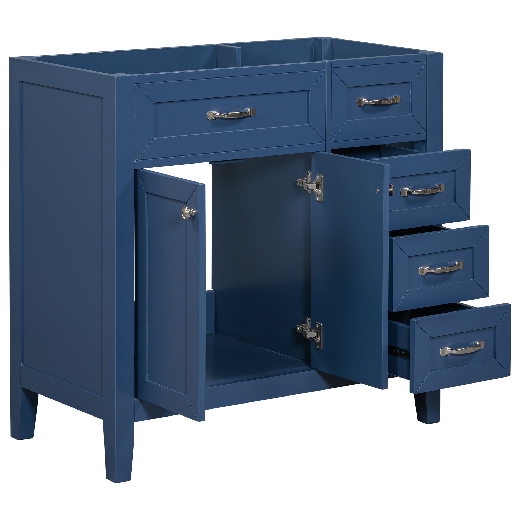 36" Bathroom Vanity without Sink, Cabinet Base Only, Bathroom Cabinet with Drawers, Solid Frame and MDF Board, Blue