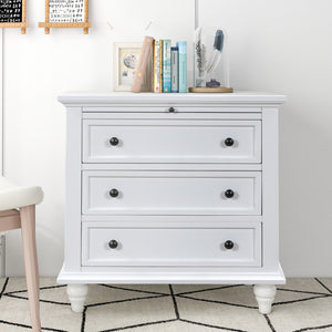 Painted 3-drawer minimalist nightstand 27.6 in with metal handles, front view