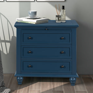 Minimalist pine veneer nightstand, 27.6 in, 3 drawers, front view
