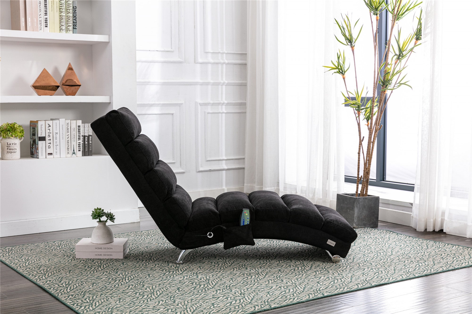 Modern leisure chaise lounge recliner fixed back, side view