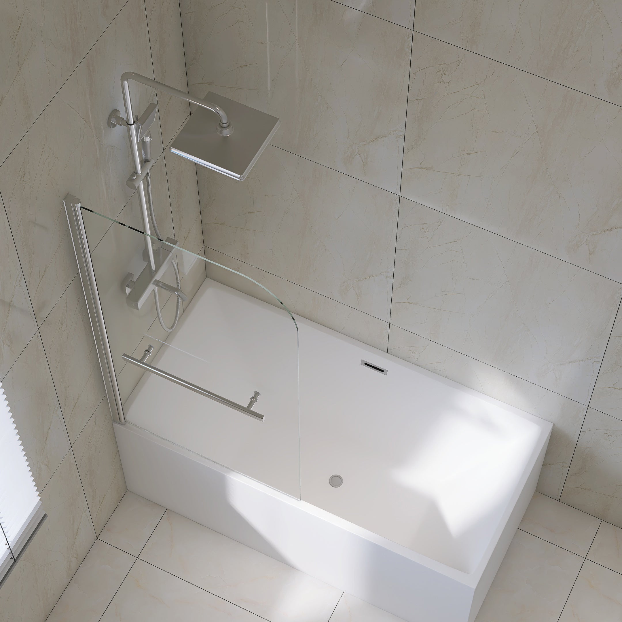 Frameless bathtub shower panel detail
