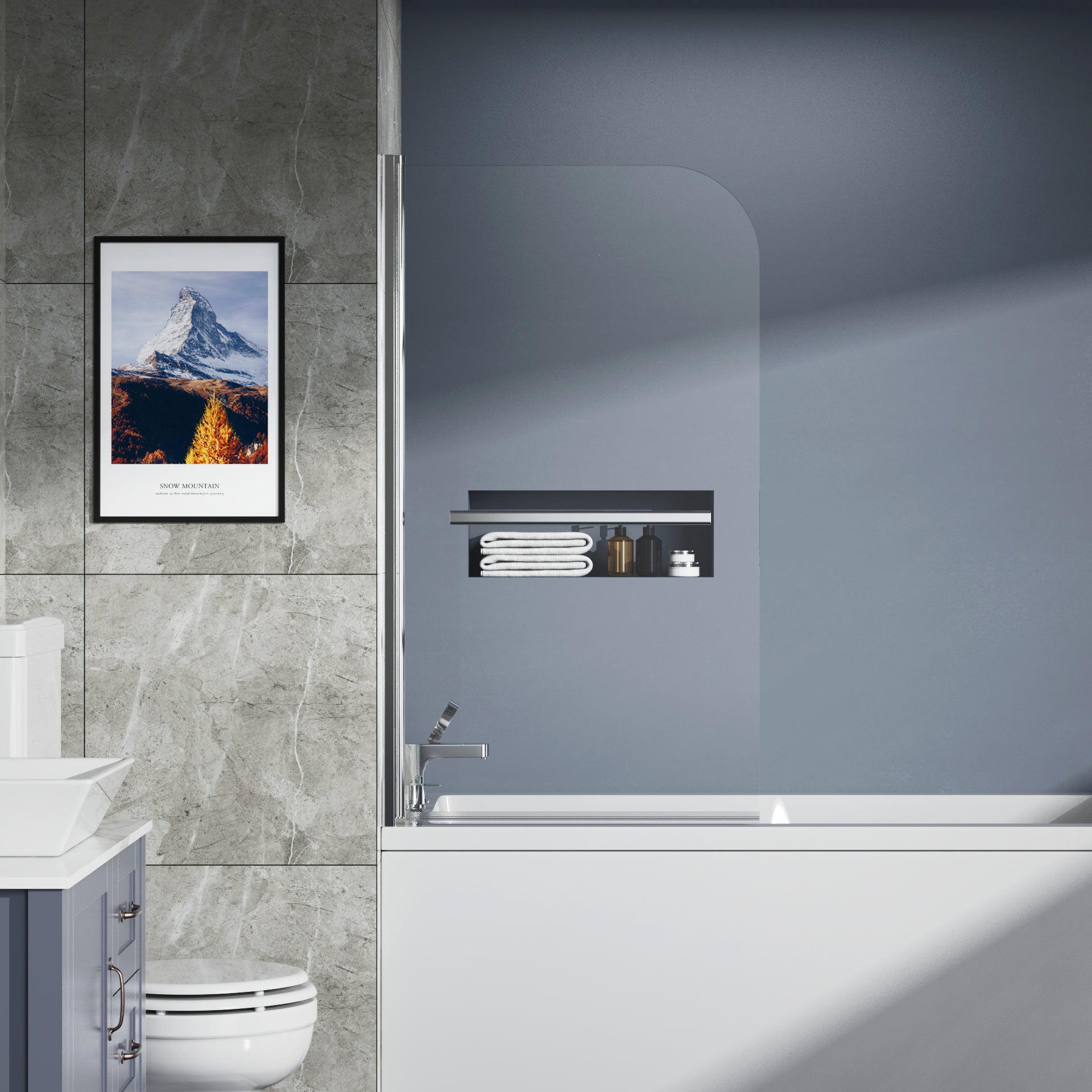 31 x 55 in frameless bathtub shower screen installed view