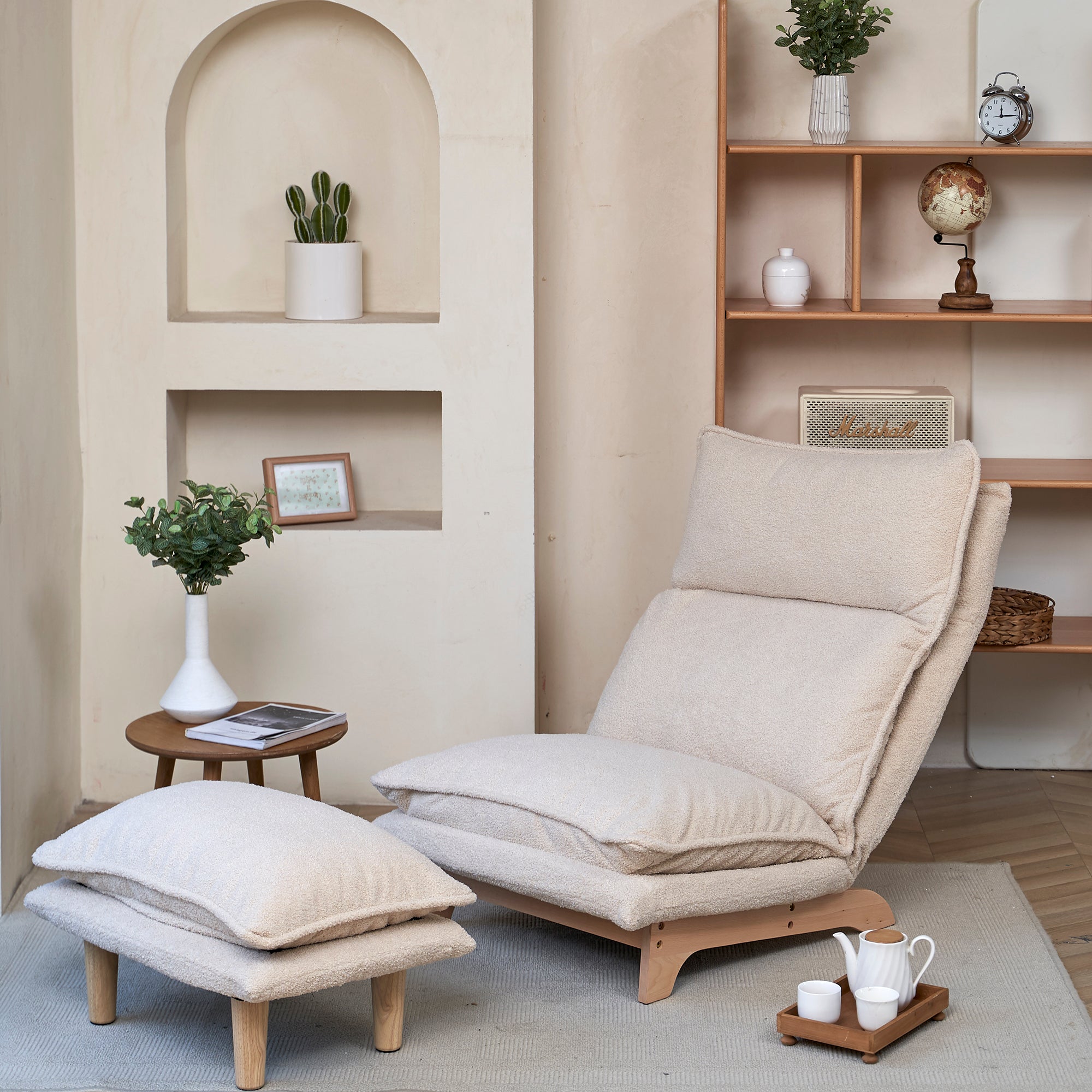 Foldable reclining single sofa lounge chair, leisure style, folded storage view