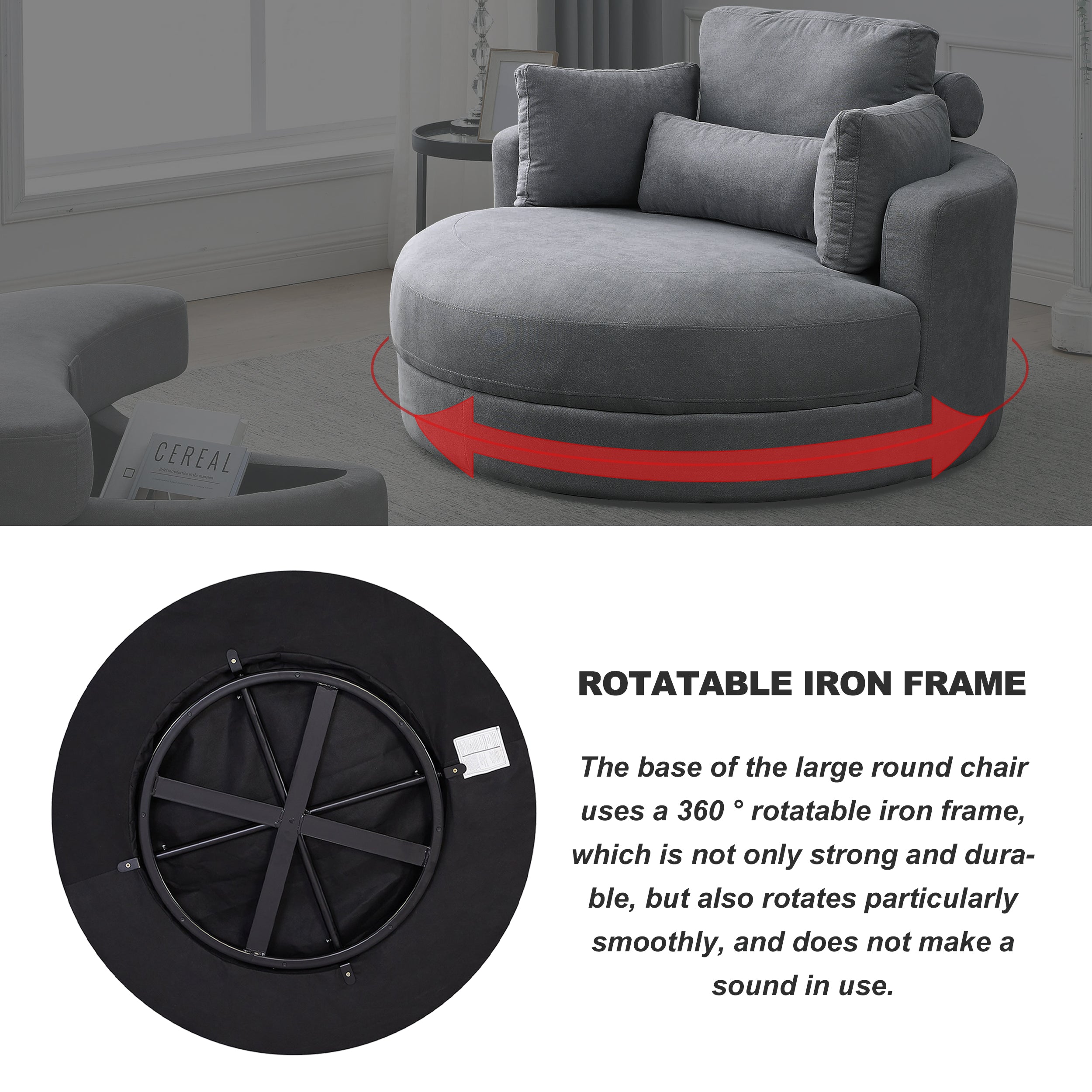 [Video] Welike Swivel Accent Barrel Modern Dark Grey Sofa Lounge Club Big Round Chair with Storage Ottoman Linen Fabric for Living Room Hotel with Pillows