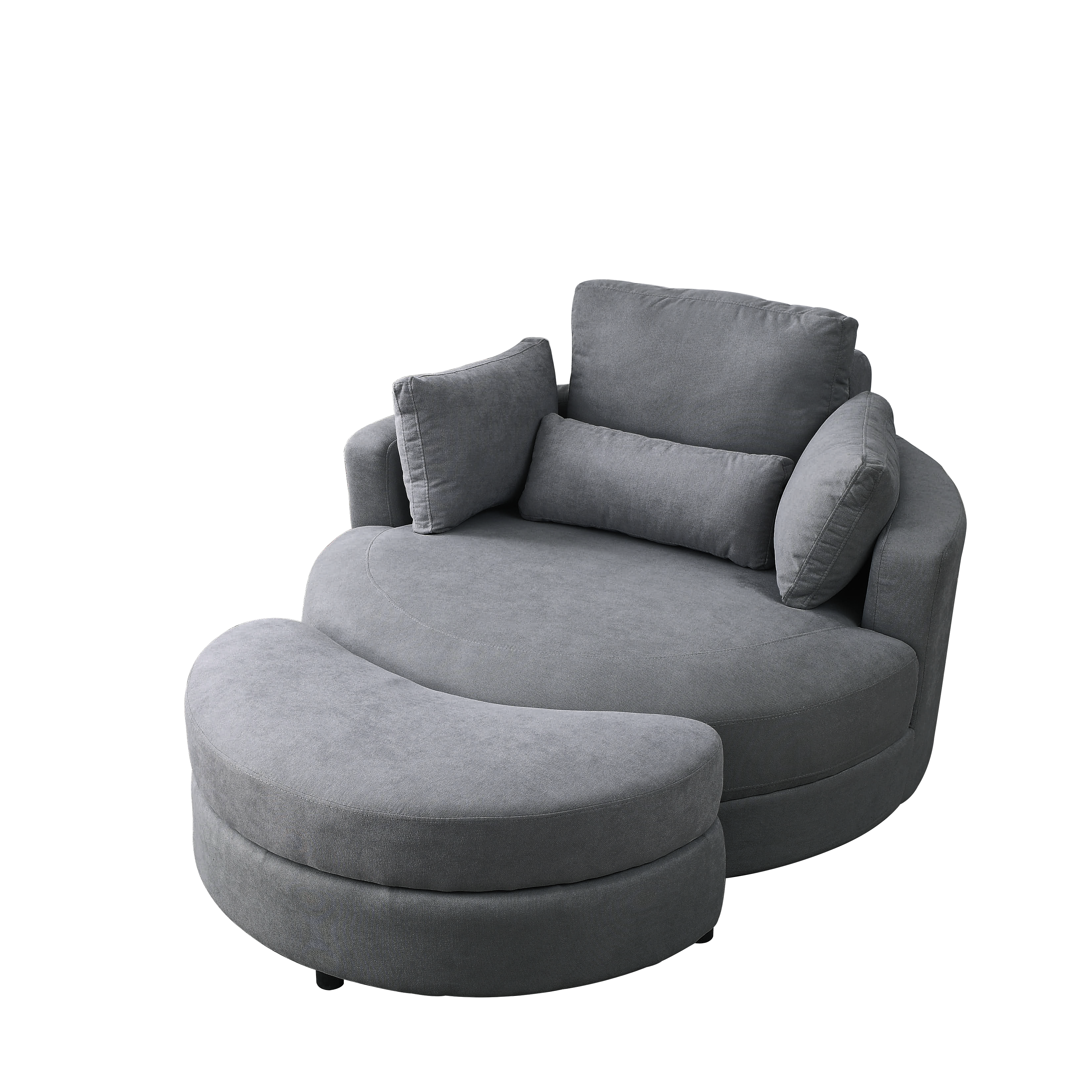 [Video] Welike Swivel Accent Barrel Modern Dark Grey Sofa Lounge Club Big Round Chair with Storage Ottoman Linen Fabric for Living Room Hotel with Pillows