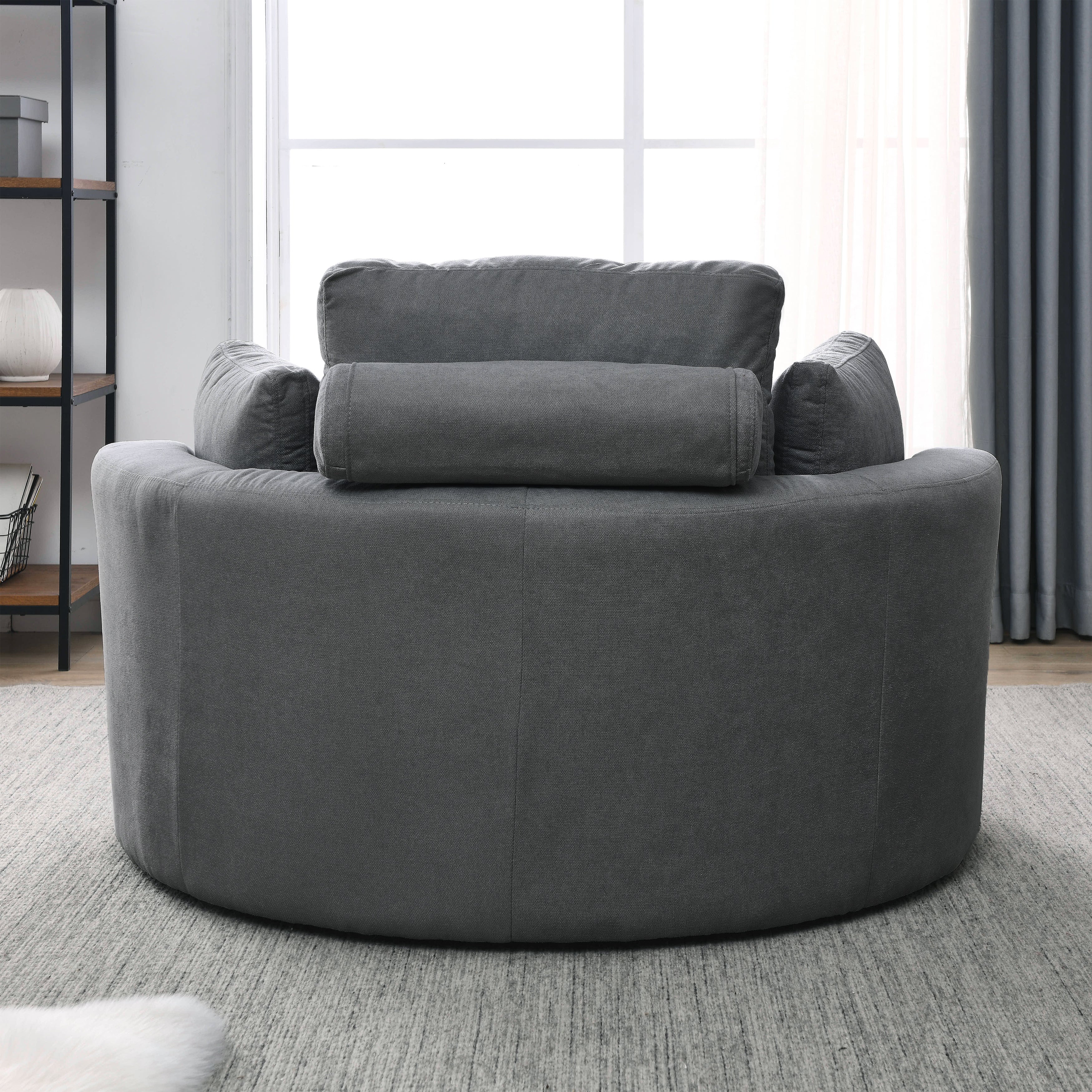 [Video] Welike Swivel Accent Barrel Modern Dark Grey Sofa Lounge Club Big Round Chair with Storage Ottoman Linen Fabric for Living Room Hotel with Pillows