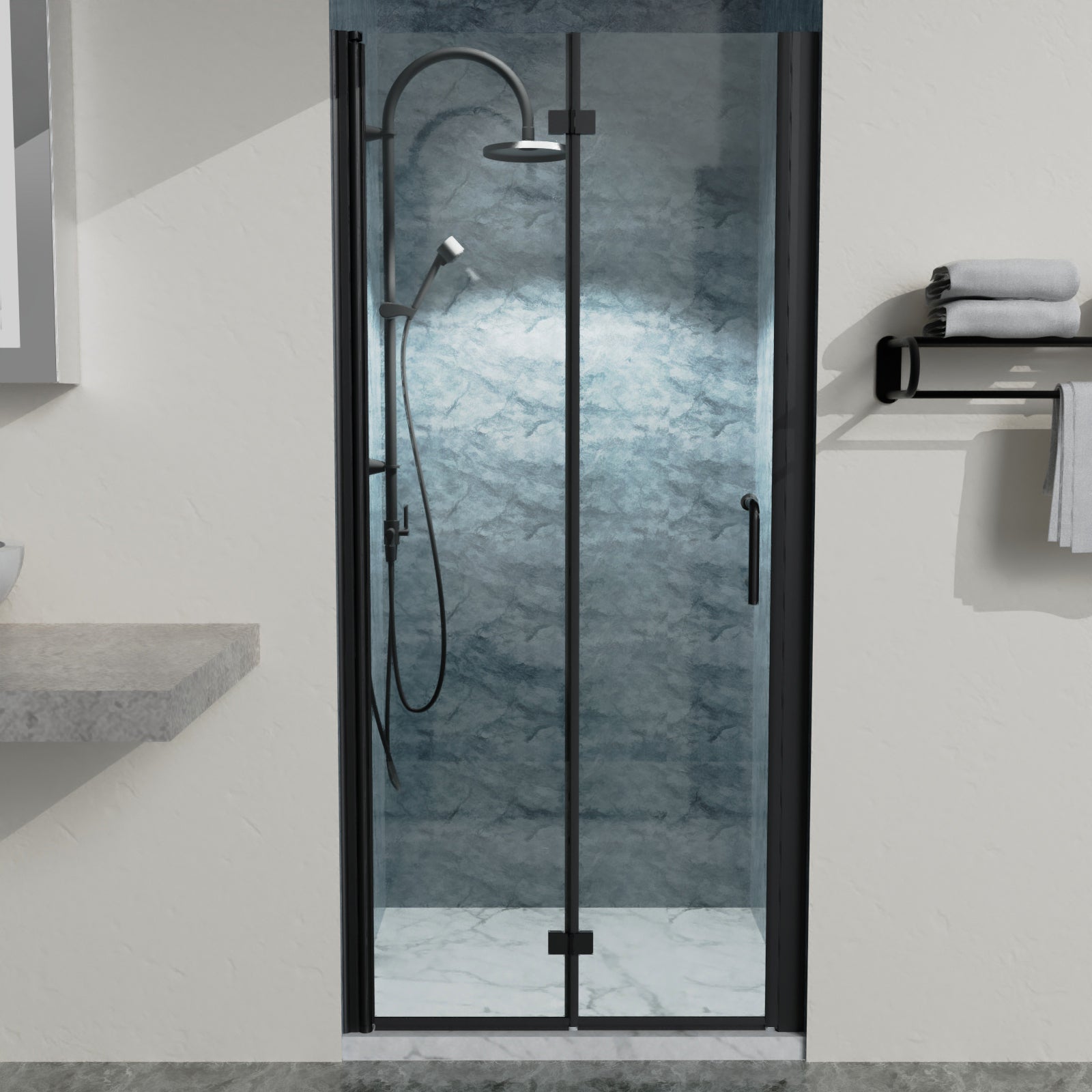 34-35 3/8 x 72 in bi-fold semi-frameless shower door front view