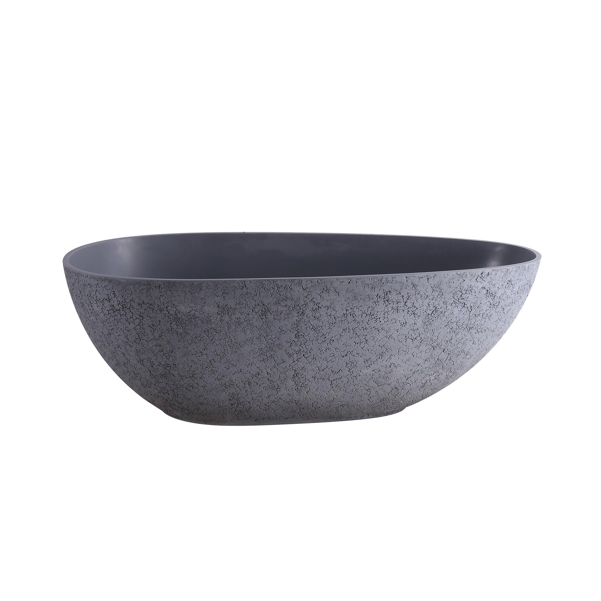 65 inch freestanding solid surface soaking bathtub, angled view