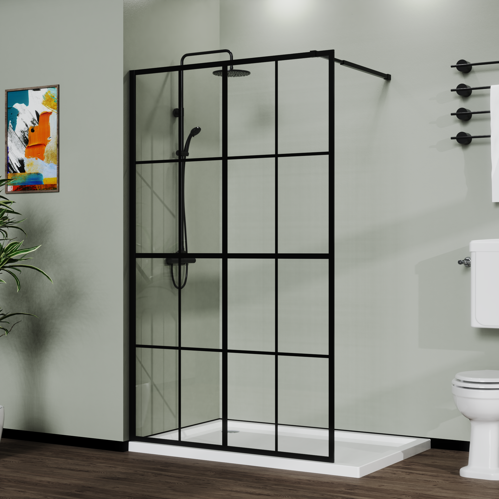 Black full-frame walk-in shower screen bathroom view