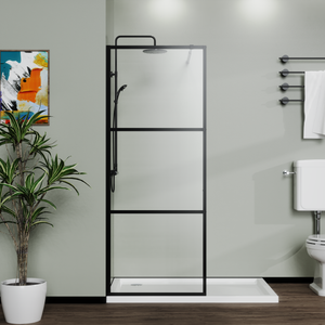34 x 72 in walk-in shower screen with clear 3-panel black frame