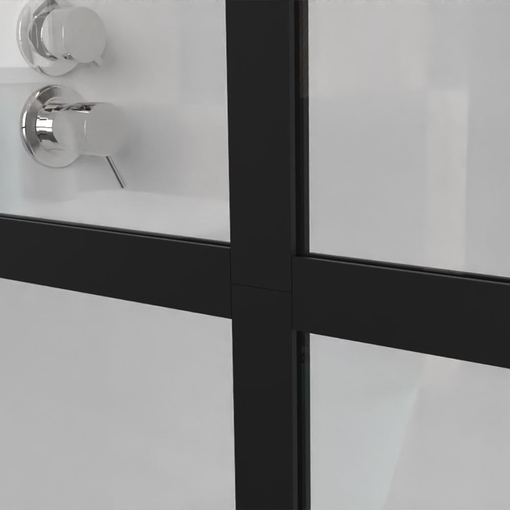 Tempered glass shower screen panel and frame close-up