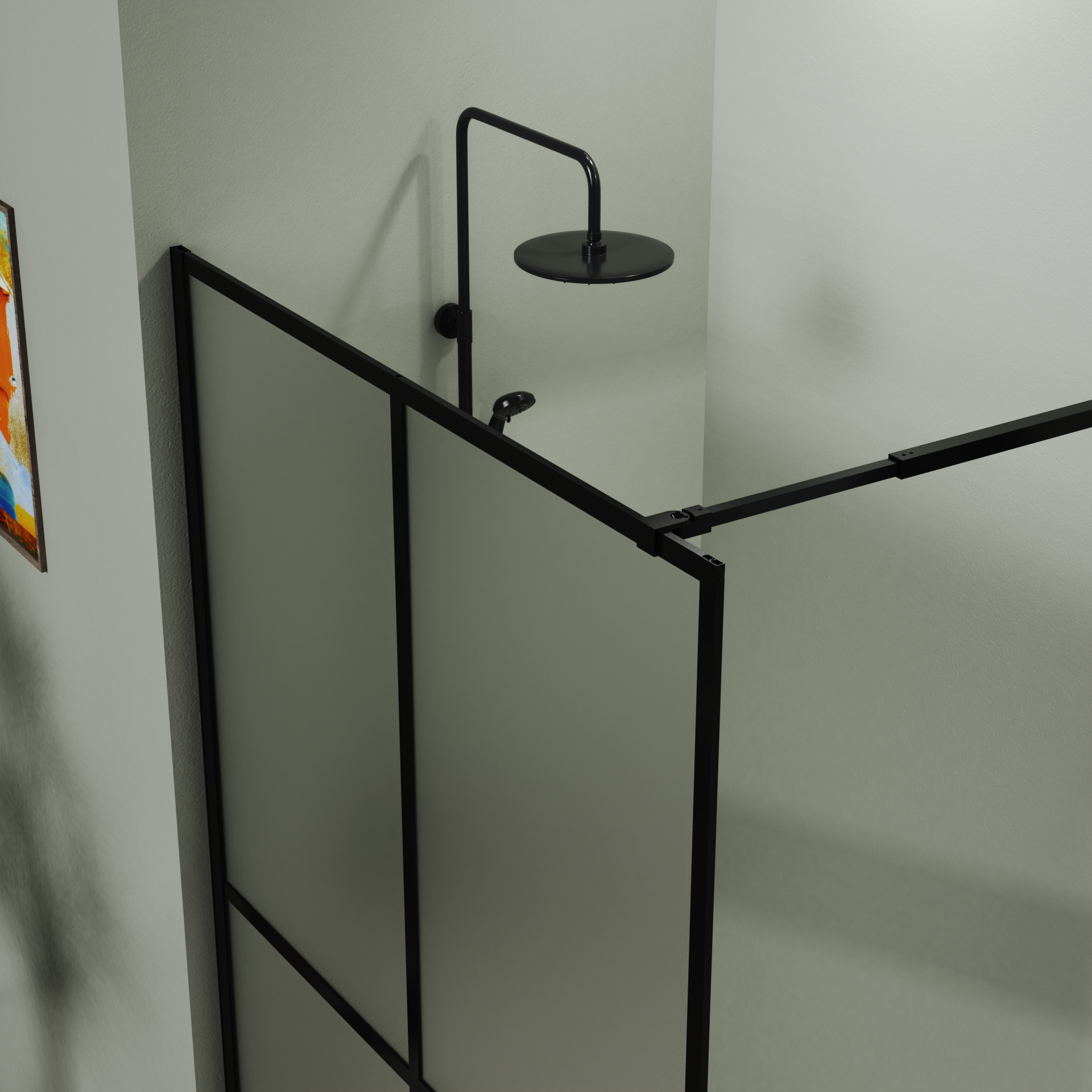 Frosted 4-panel shower screen dimensions and panel layout