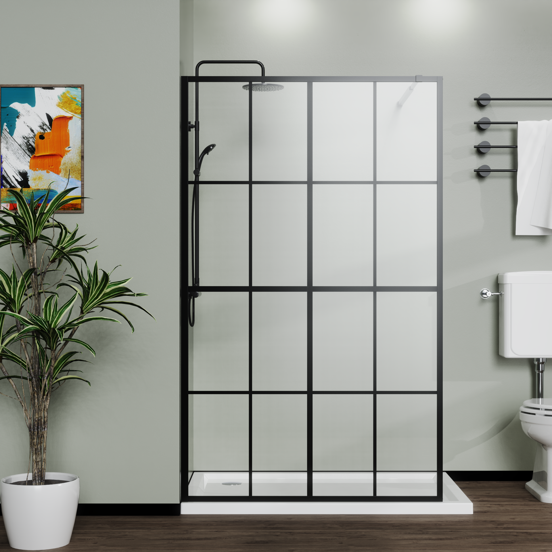 46 x 72 in walk-in shower screen with black full frame
