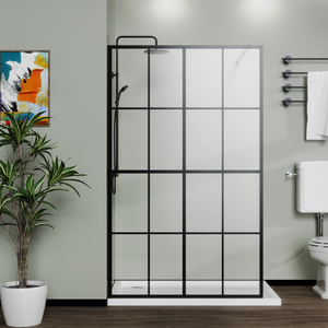 46 x 72 in walk-in shower screen with black full frame