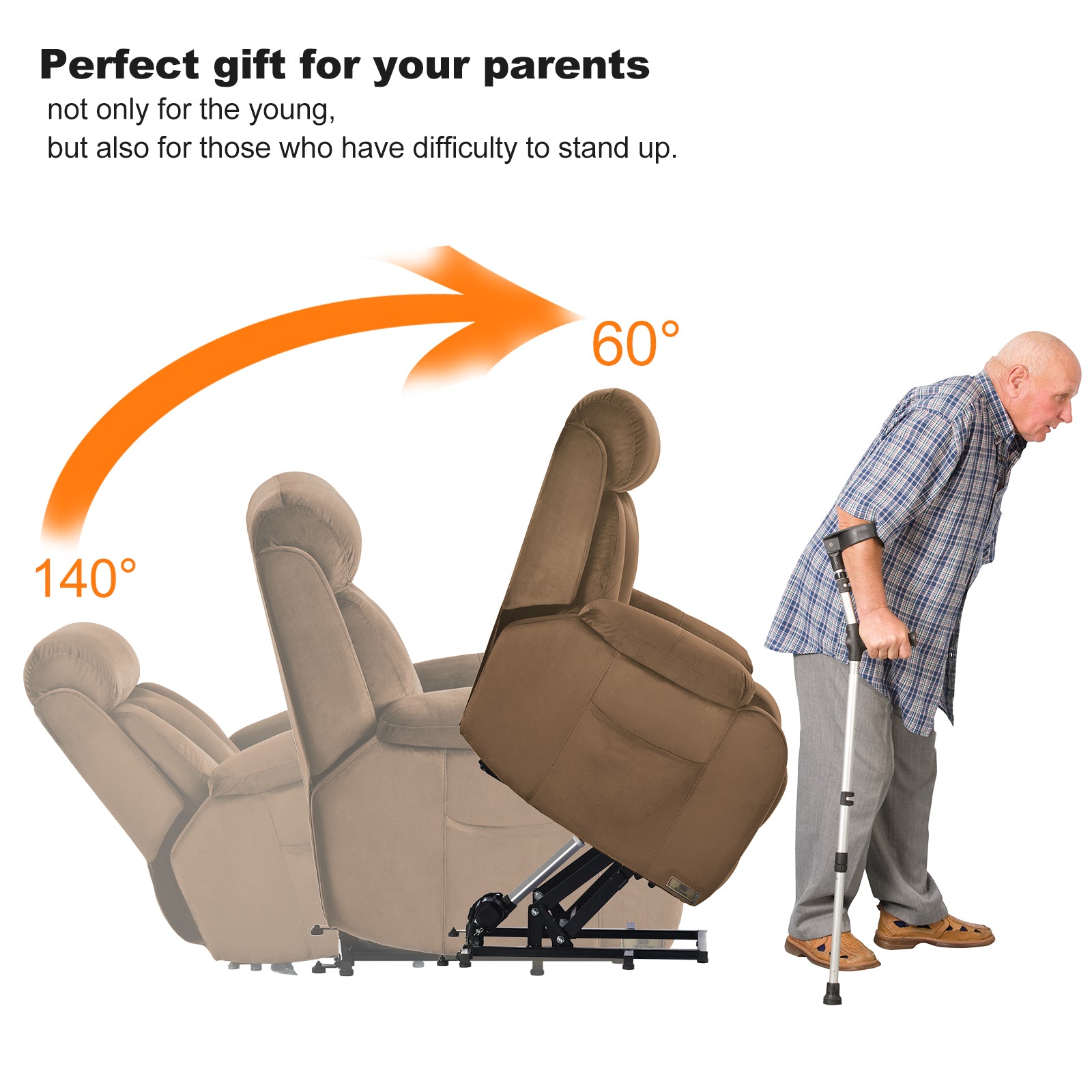 Brown power lift recliner chair lift-assist tilt position