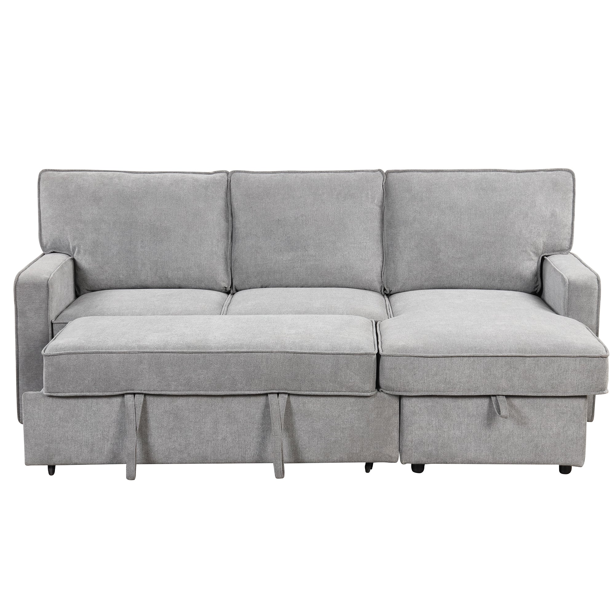 Upholstered U-shaped sectional sofa with USB port, full view