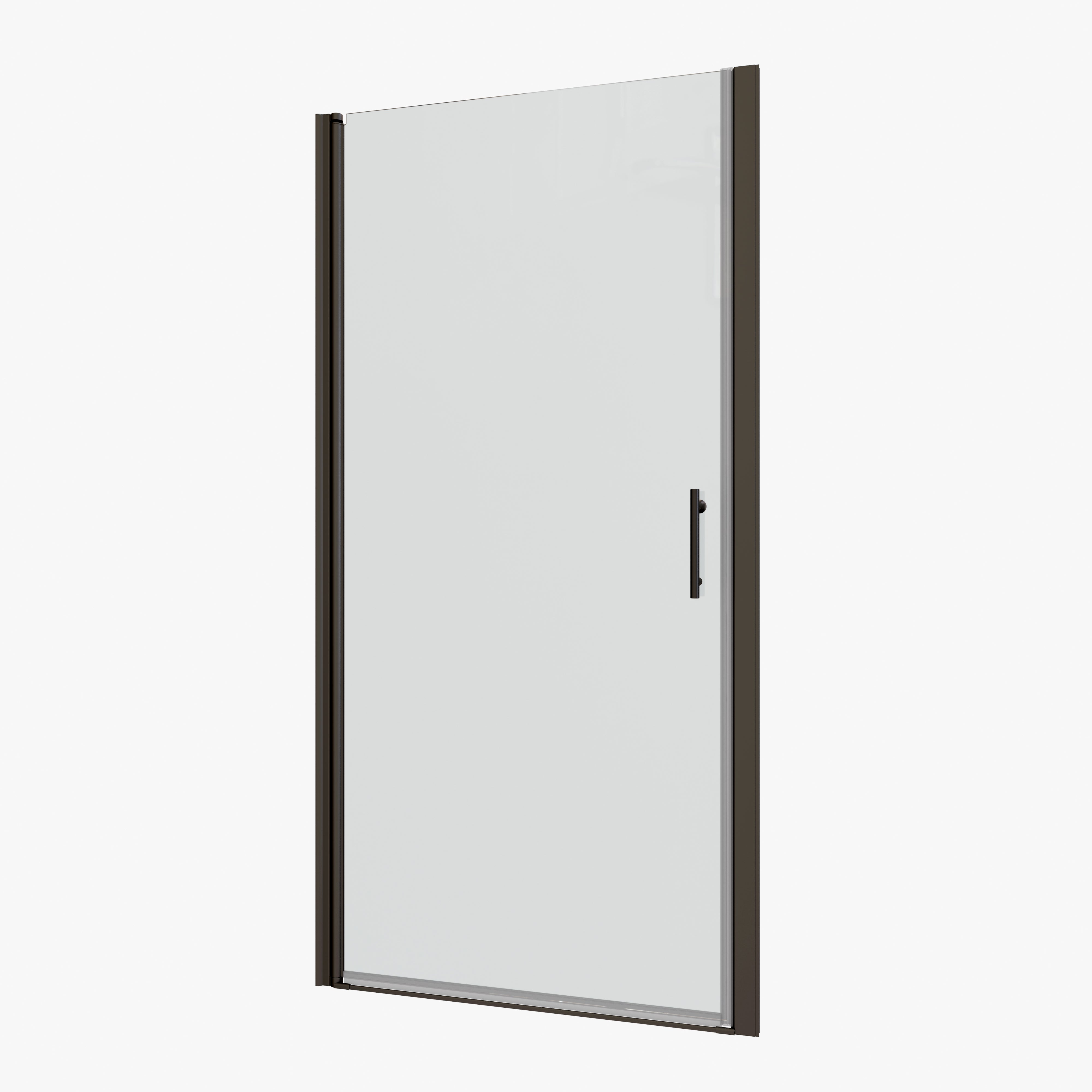Pivot shower door outward opening tempered glass, installed view