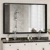 Glossy black metal framed rectangular bathroom mirror 36x30 in, front view