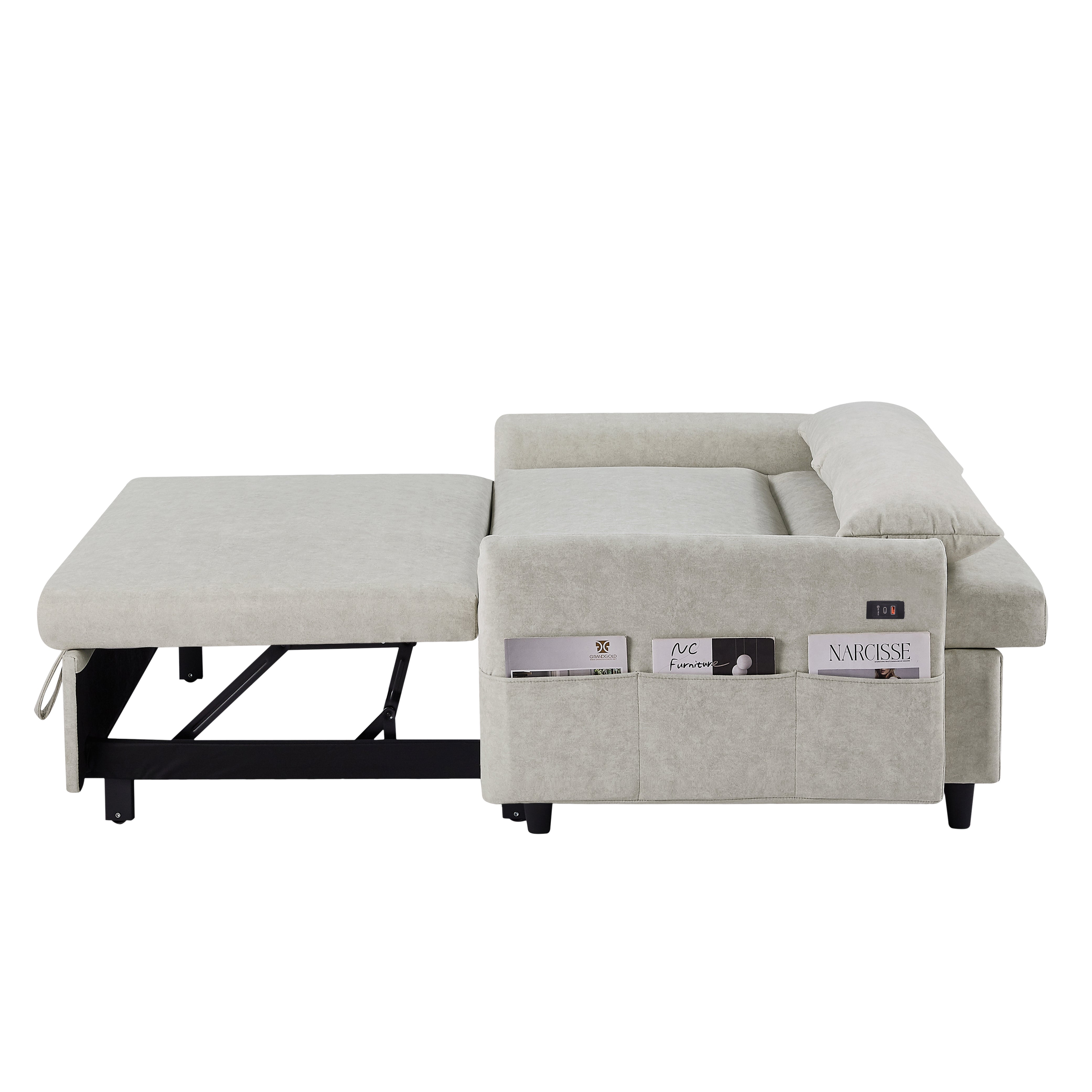 55.1" Pull Out Sleep Sofa Bed Loveseats Sofa Couch with Adjsutable Backrest, Storage Pockets, 2 Soft Pillows, USB Ports for Living Room, Bedroom, Apartment, Office, Beige (Old SKU WF307821AAA)