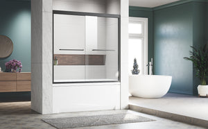 56-60 x 57 in semi-frameless tub door in matte black