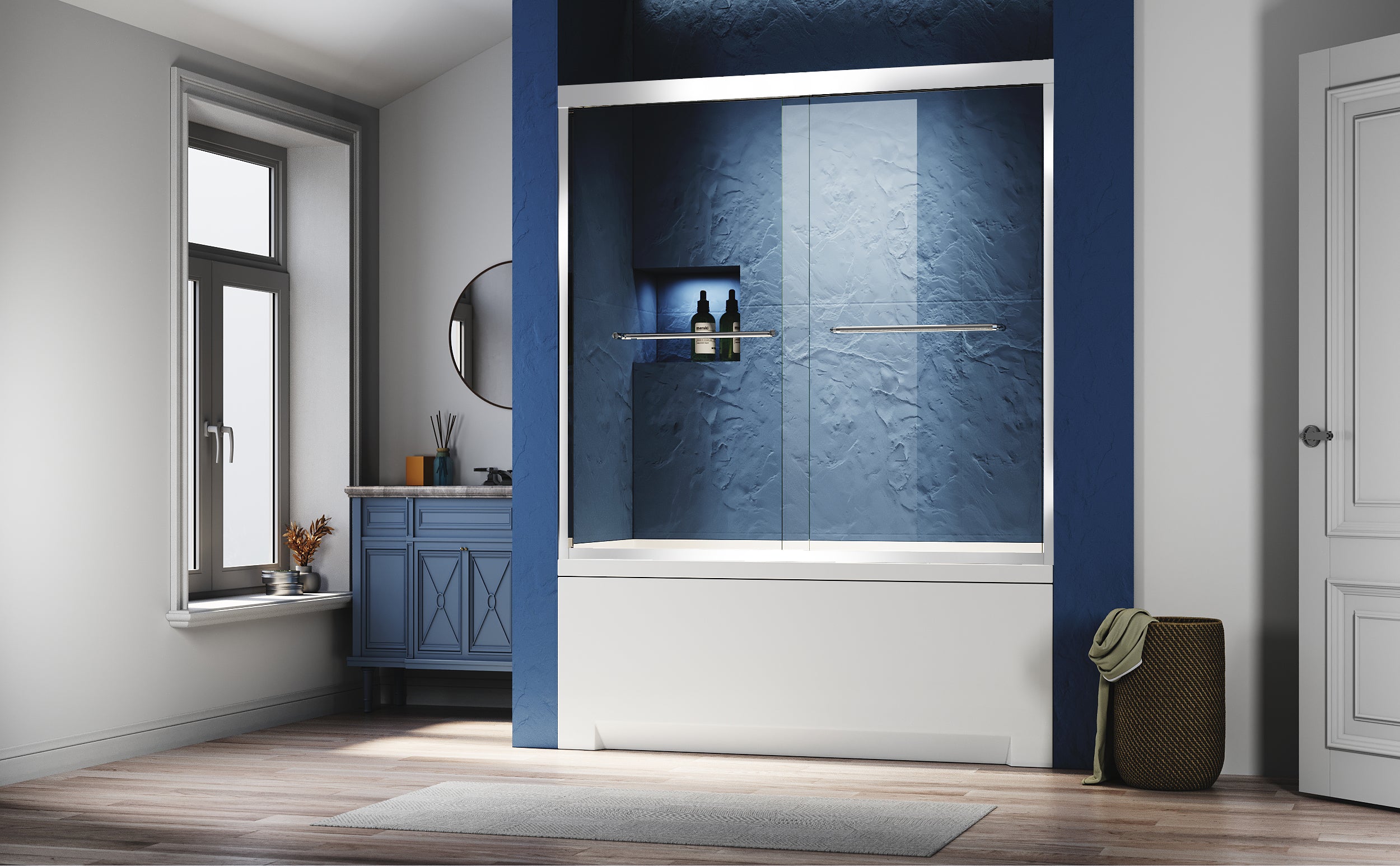 56-60 x 60 in Frameless Sliding Tub Door - 56-60 x 62 in / Chrome view 2