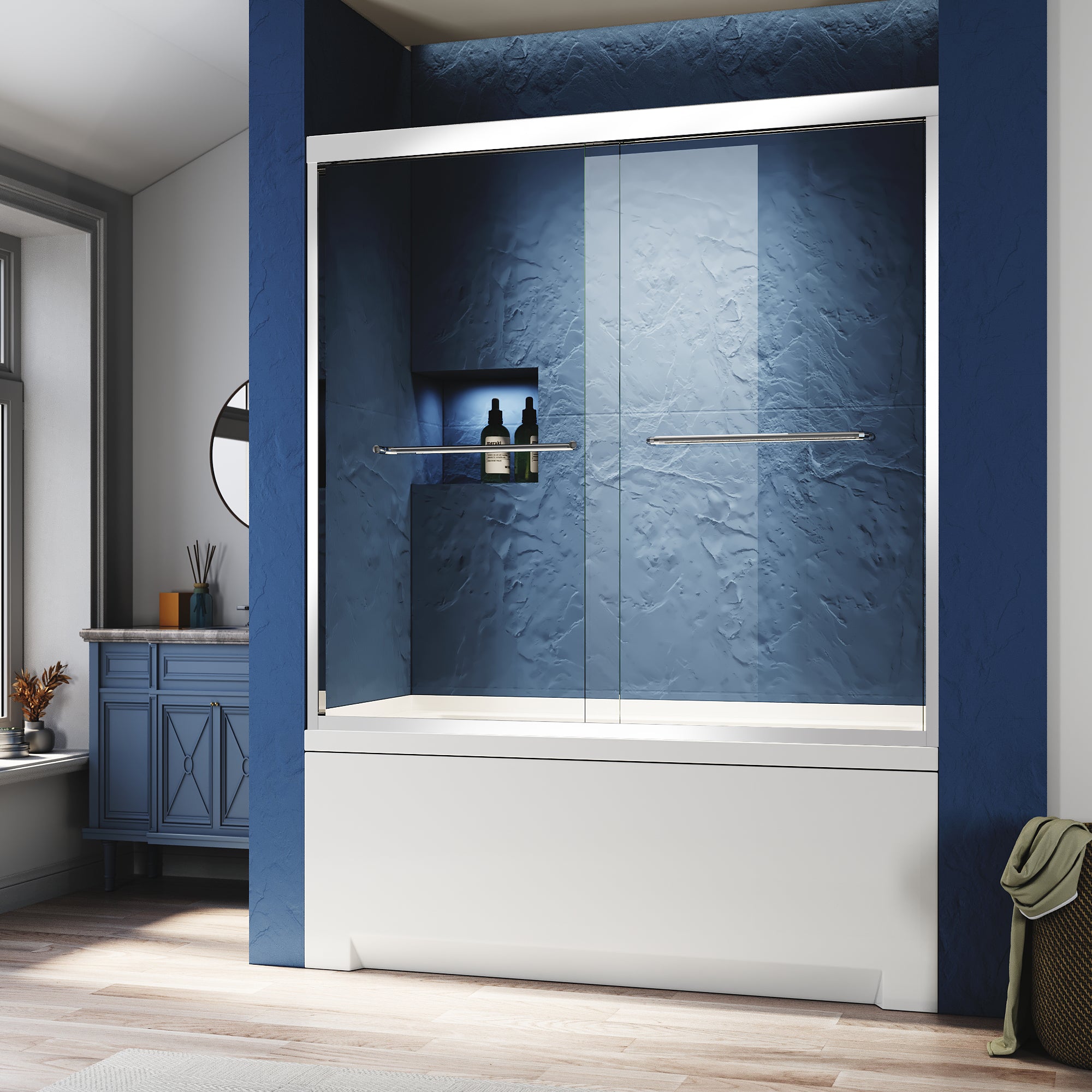 56-60 x 60 in Frameless Sliding Tub Door - 56-60 x 62 in / Chrome view 1
