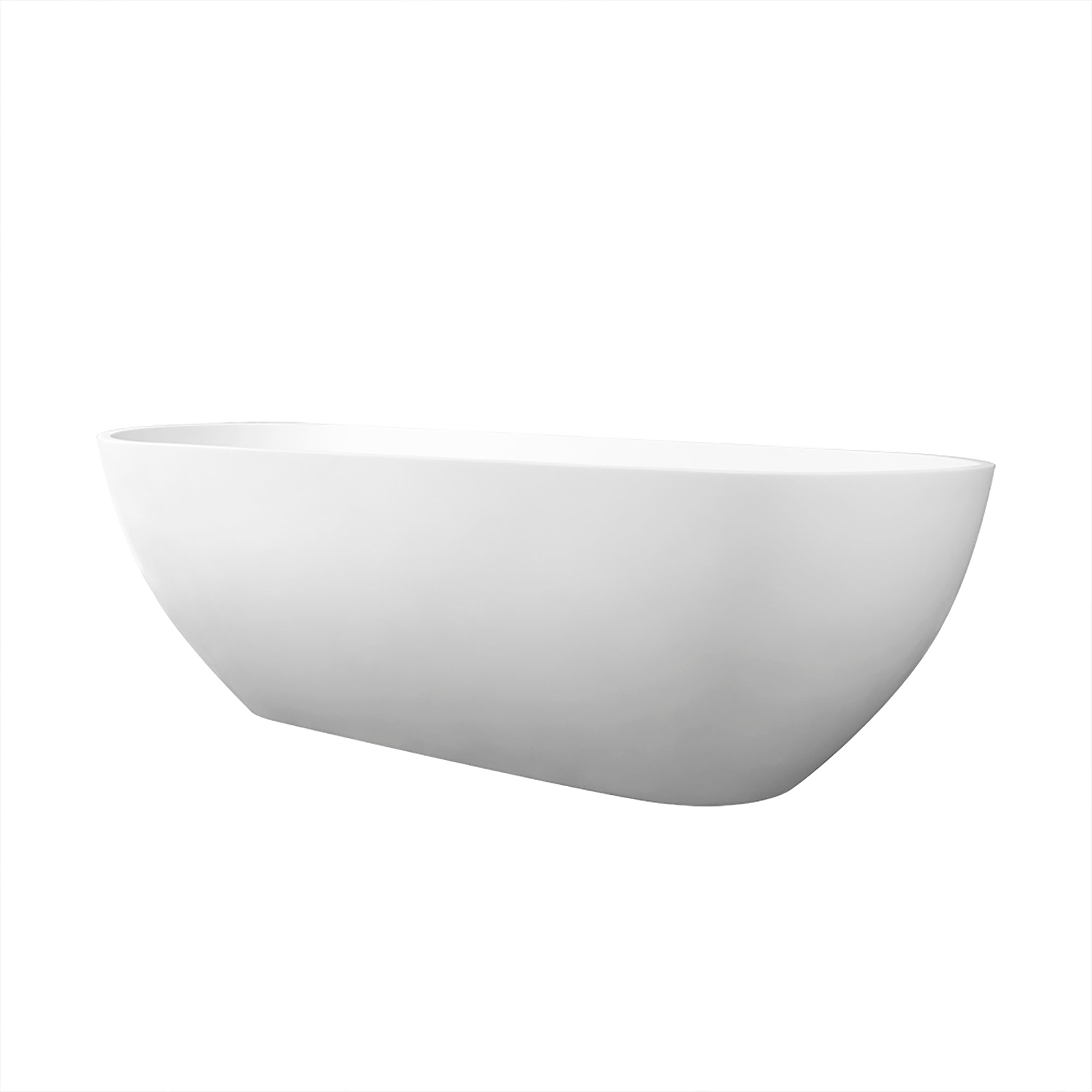 68.9 inch freestanding solid surface soaking bathtub, white, drain and end detail