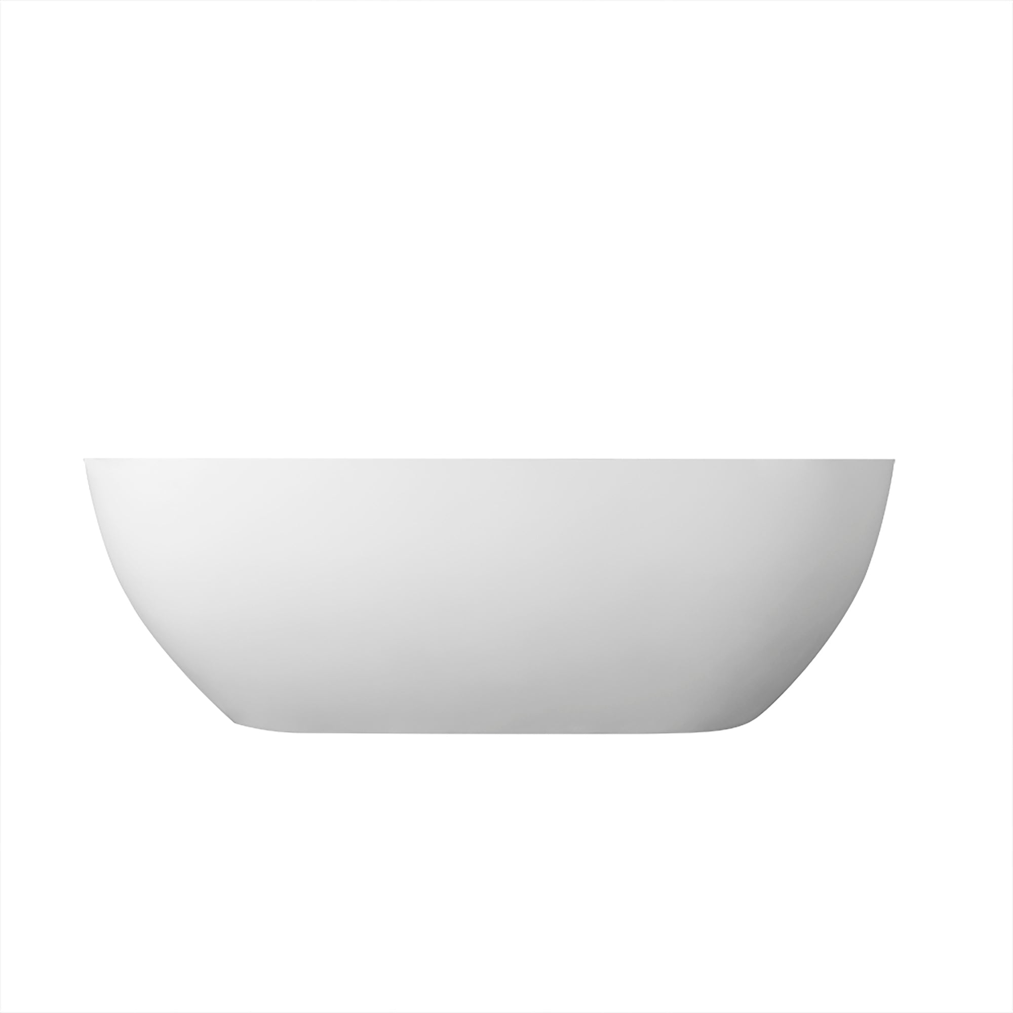 68.9 inch freestanding solid surface soaking bathtub, white, side profile view
