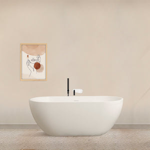 59-inch oval solid surface freestanding bathtub, white, front view