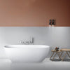 68.9 inch freestanding solid surface soaking bathtub, white, front angled view