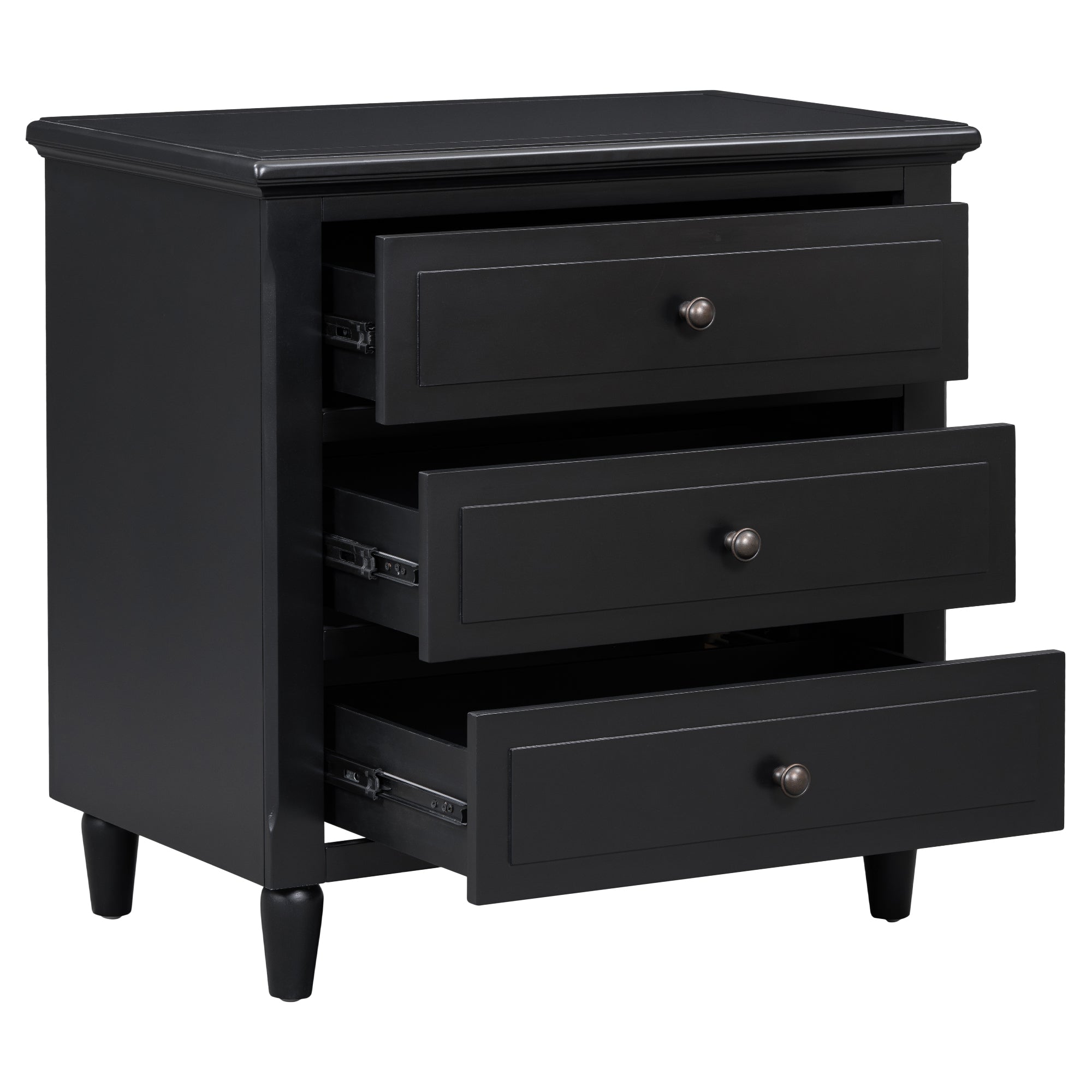 28-inch painted 3-drawer side table in bedroom setting