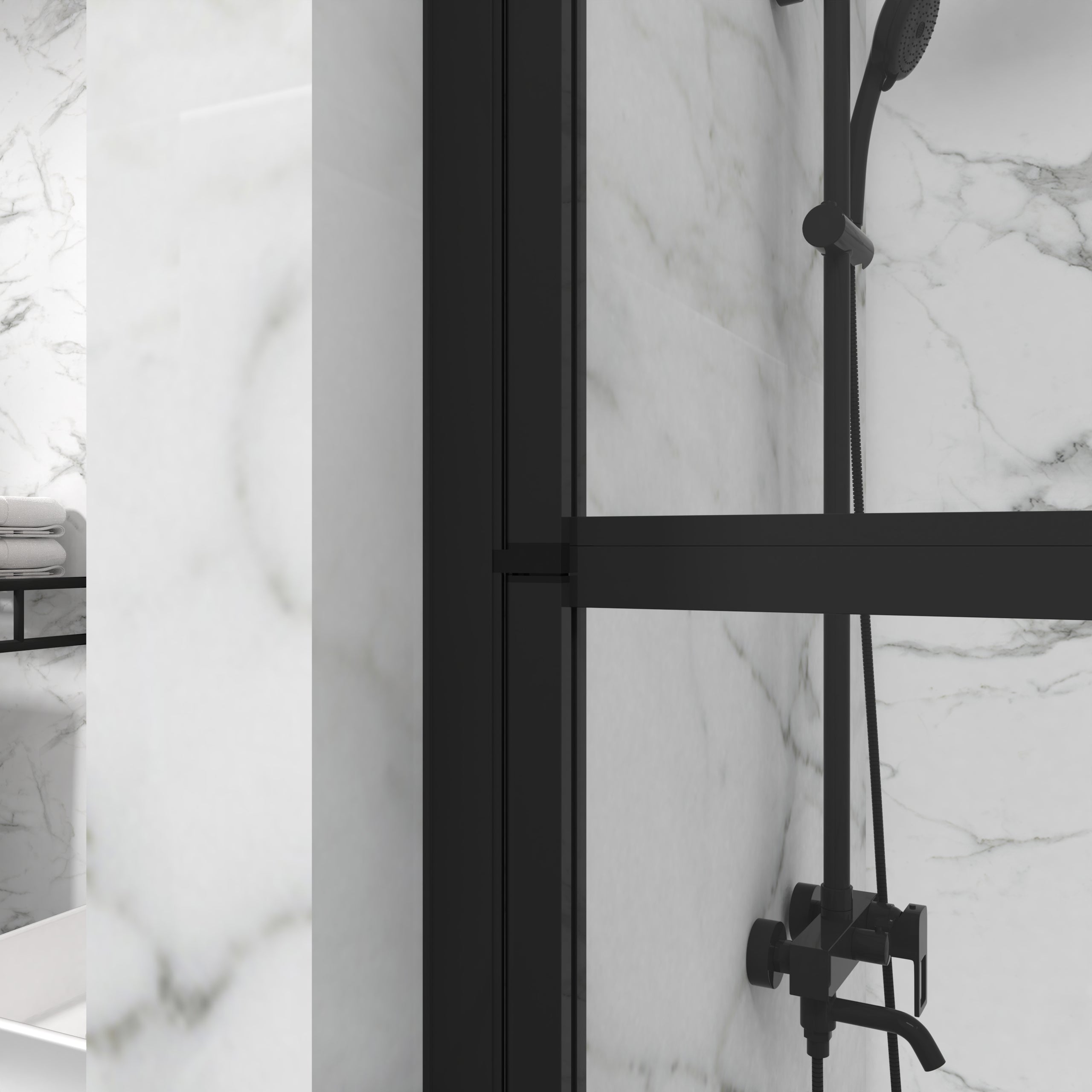 180-degree pivot bathtub screen angled view