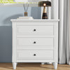 28 inch minimalist 3-drawer nightstand with painted finish and metal handles, front view