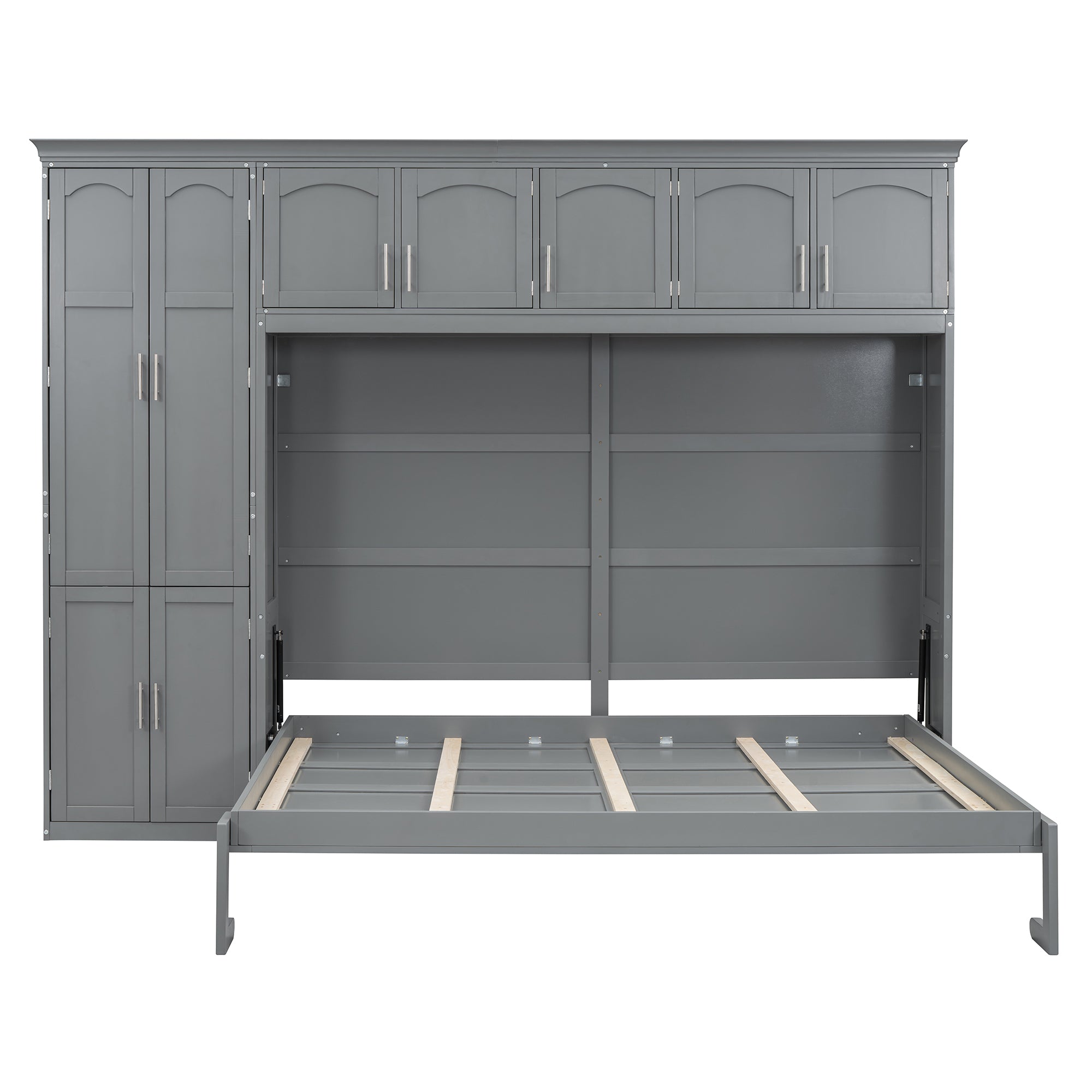 Queen Size Murphy Bed Wall Bed with Cabinets,Gray