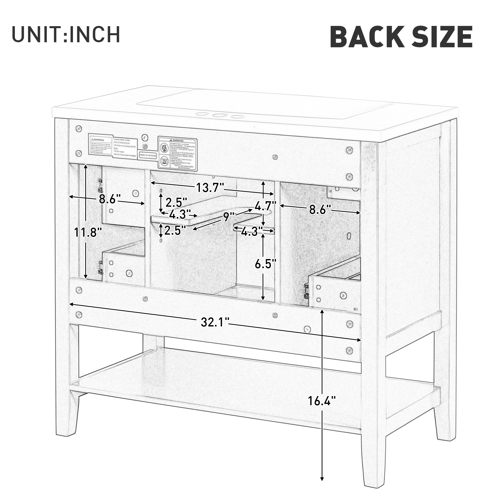 36" Bathroom Vanity with Sink Combo, One Cabinet and Three Drawers, Solid Wood and MDF Board, Black (Old Sku:SY999505AAB)