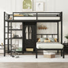 Metal Full XL over Twin Bunk Bed with Desk,Bookshelf ,Storage Shelves and Wardrobe,Black