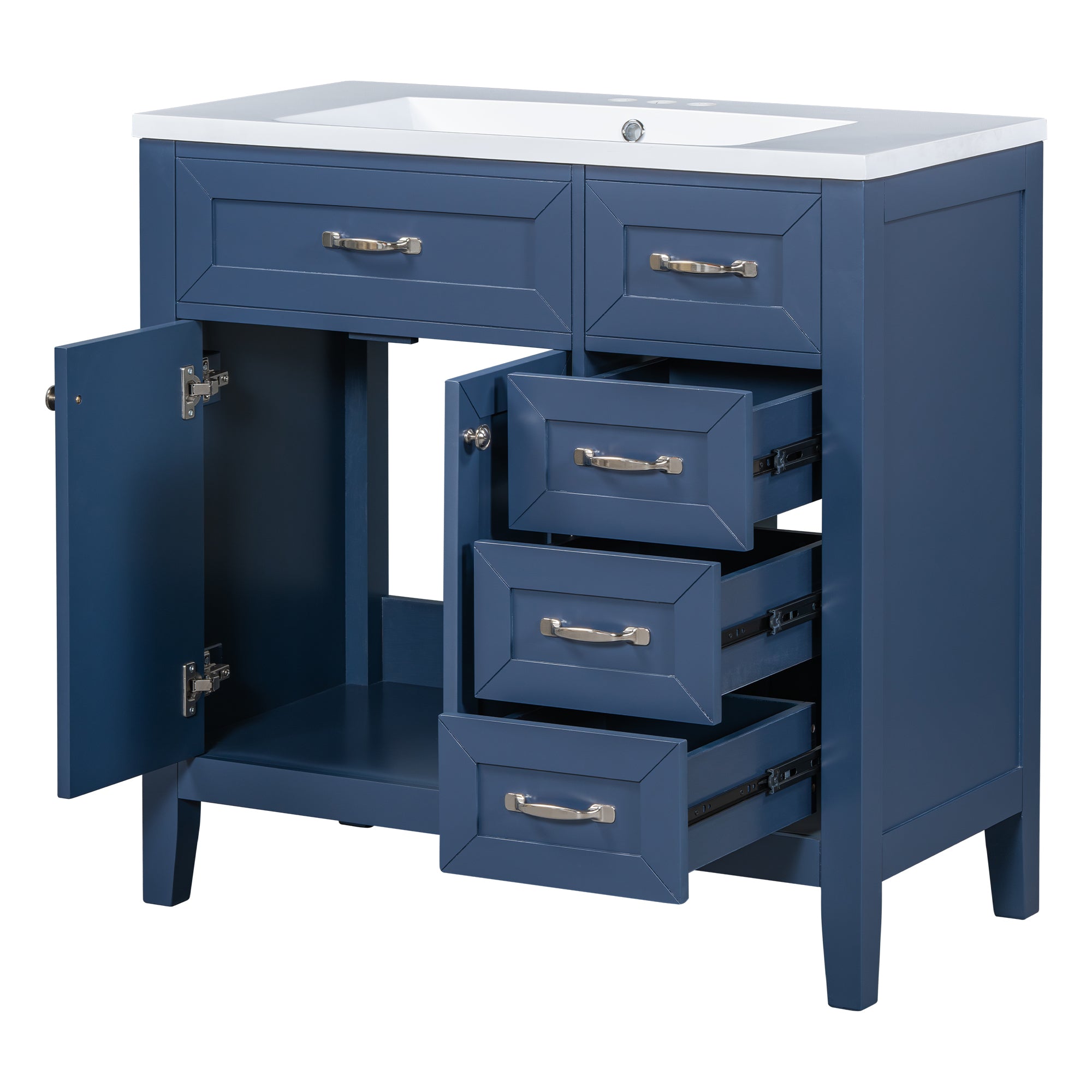 36" Bathroom Vanity with Sink Combo, Blue Bathroom Cabinet with Drawers, Solid Frame and MDF Board