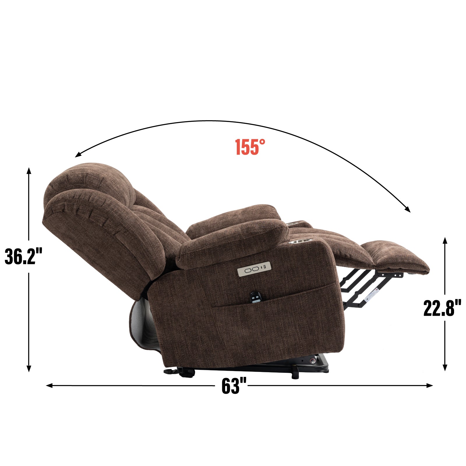 Up to 350 LBS Chenille Power Lift Recliner Chair, Heavy Duty Motion Mechanism with 8-Point Vibration Massage and Lumbar Heating, USB and Type-C Ports, Stainless Steel Cup Holders, Brown