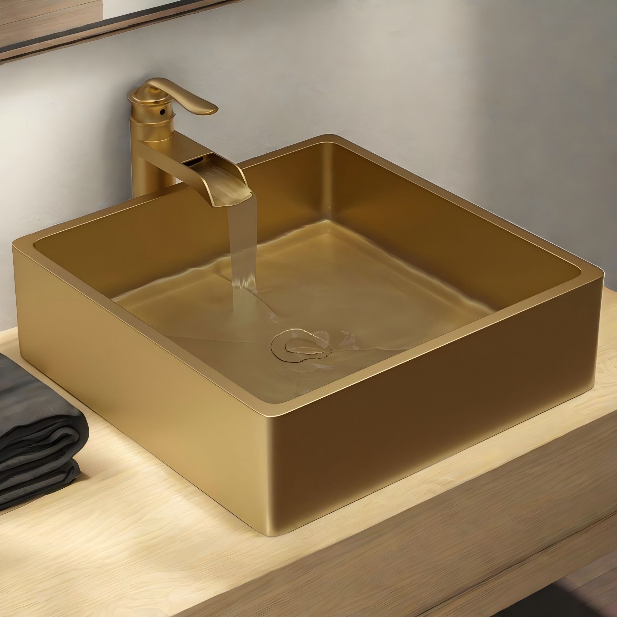 15"x15" Gold Stainless Steel Bathroom Sink with Pop Up Drain